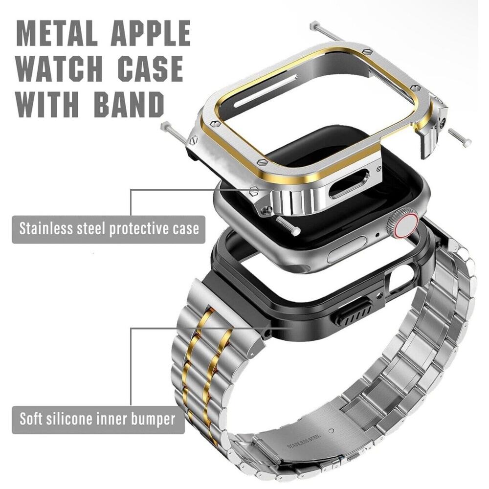 Apple Watch Bracelet + Case Gold Tone Stainless Steel Band Strap Protective NWT